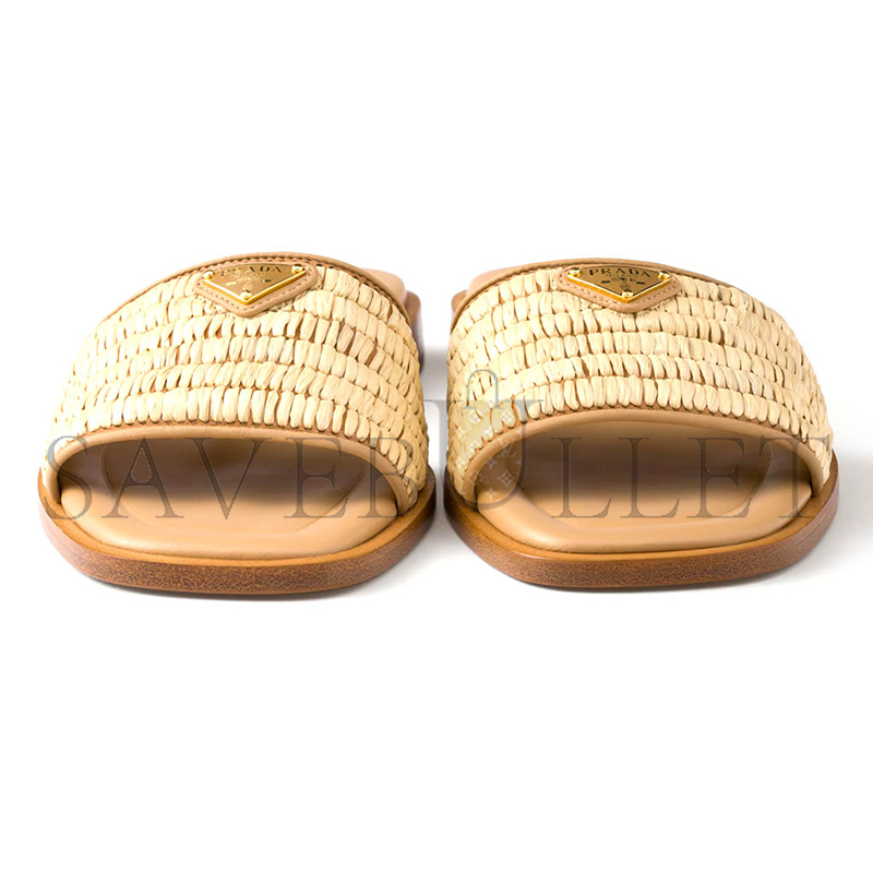 PRADA LEATHER SLIDES WITH CROCHET DETAILS 1XX758